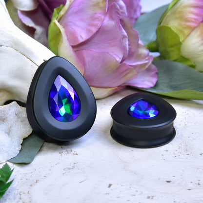 Teardrop Ear Plugs with Glass Crystal - Sapphire AB