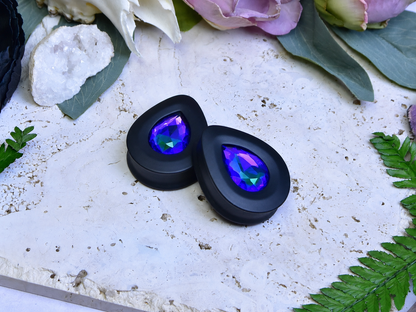 Teardrop Ear Plugs with Glass Crystal - Sapphire AB