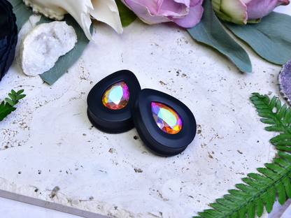 Teardrop Ear Plugs with Glass Crystal - Topaz AB