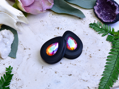 Teardrop Ear Plugs with Glass Crystal - Topaz AB