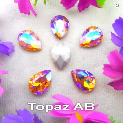 Teardrop Ear Plugs with Glass Crystal - Topaz AB