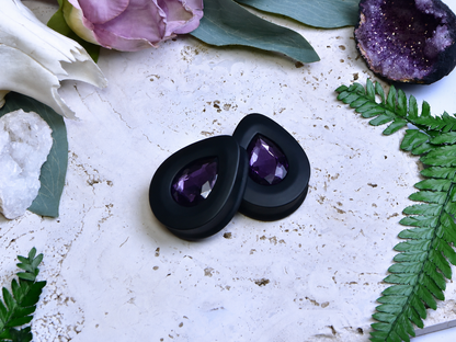 Teardrop Ear Plugs with Glass Crystal - Amethyst