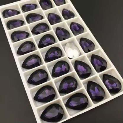 Teardrop Ear Plugs with Glass Crystal - Amethyst