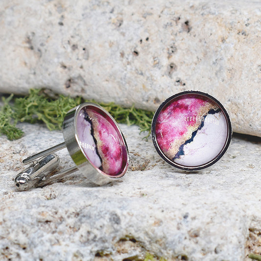 Steel Cufflinks with Abstract Stone Pattern