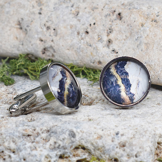 Steel Cufflinks with Abstract Stone Pattern