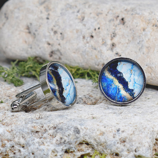 Steel Cufflinks with Abstract Stone Pattern