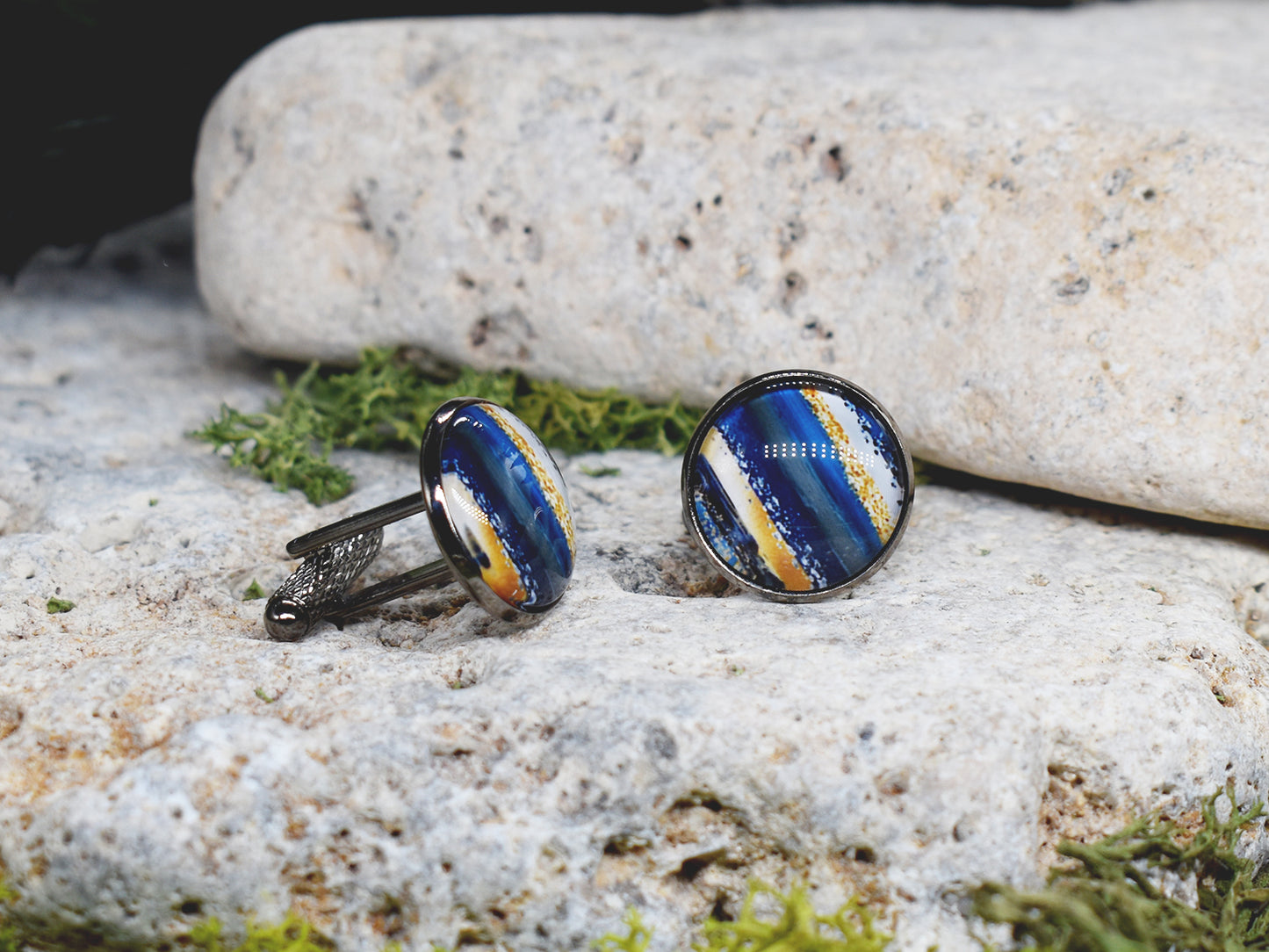 Black cufflinks with geometric pattern