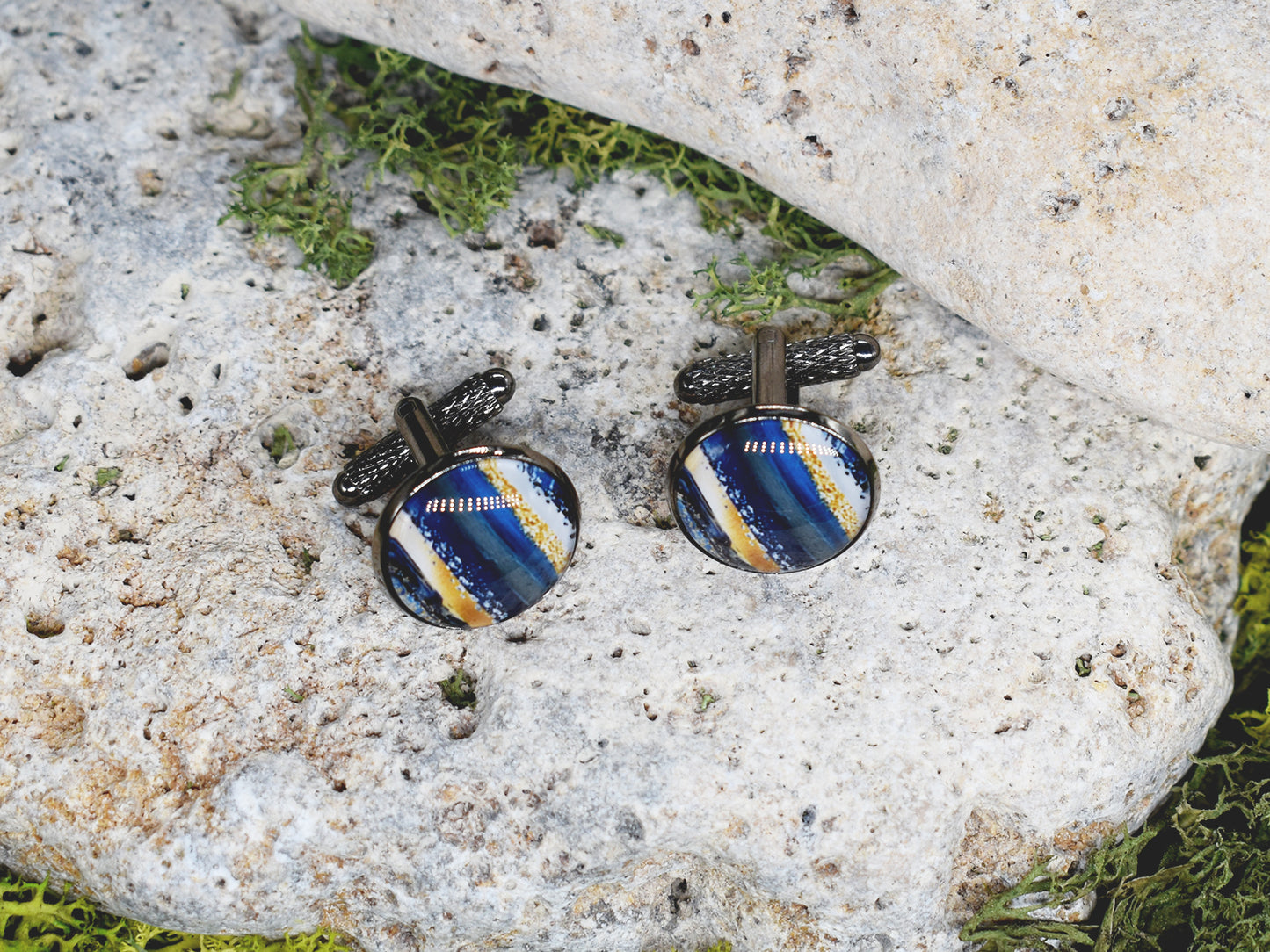 Black cufflinks with geometric pattern