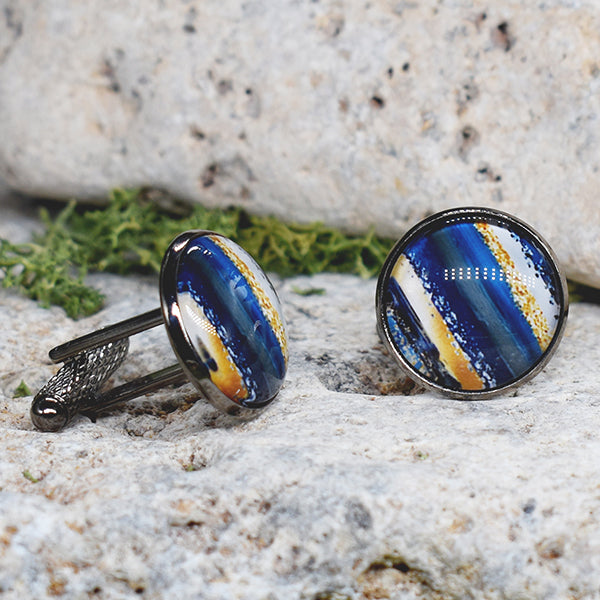 Black cufflinks with geometric pattern