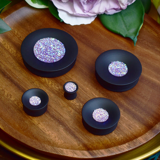 Concave Mayan Ear Plugs 10-80mm with Sugar Druzy