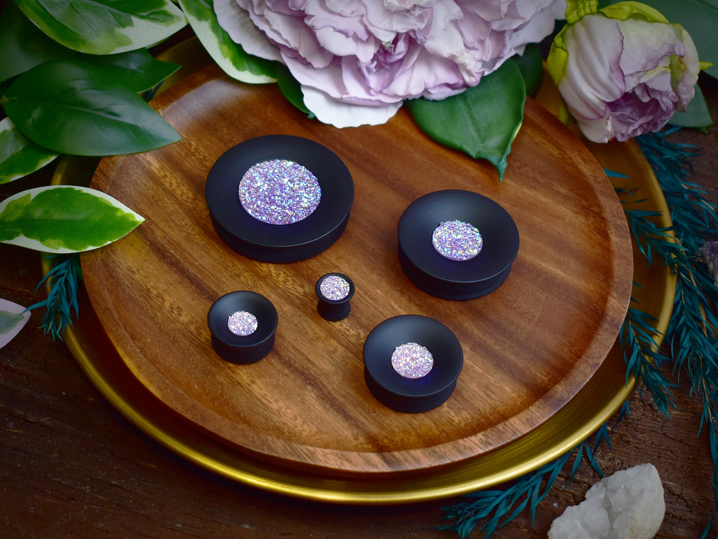 Concave Mayan Ear Plugs 10-100mm with Sugar Druzy