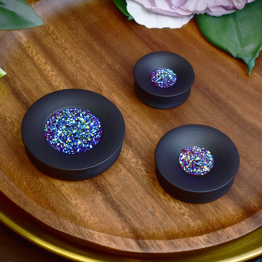 Concave Mayan Ear Plugs 10-80mm with Sugar Druzy