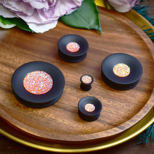 Concave Mayan Ear Plugs 10-80mm with Sugar Druzy