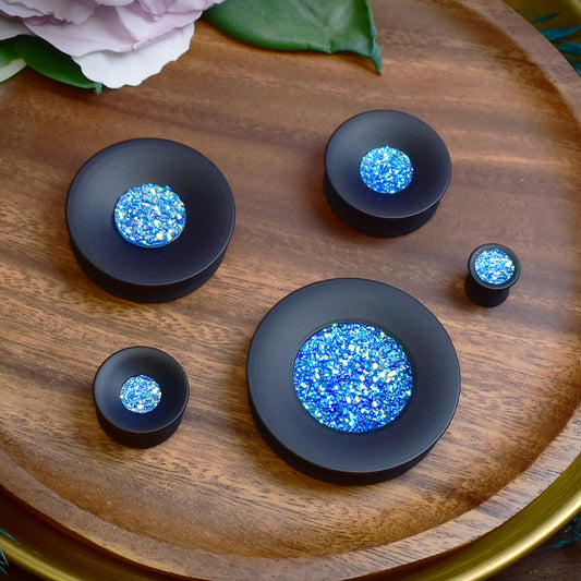 Concave Mayan Ear Plugs 10-80mm with Sugar Druzy