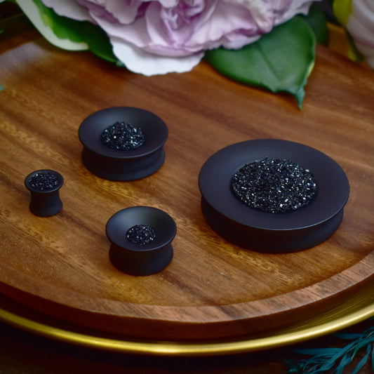 Concave Mayan Ear Plugs 10-80mm with Sugar Druzy