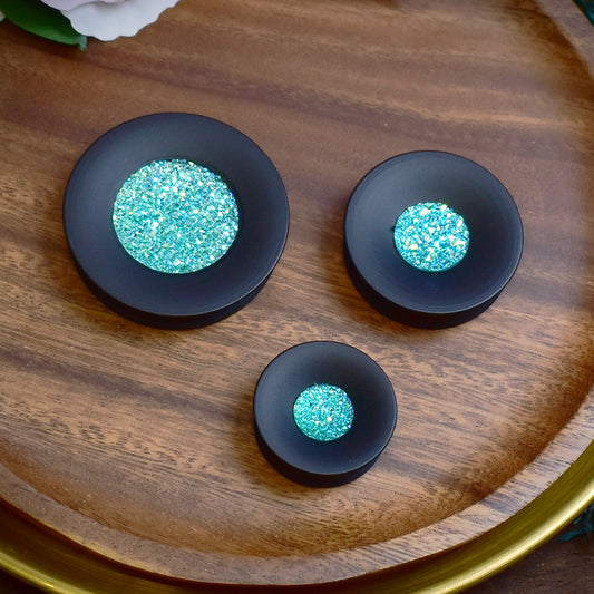 Concave Mayan Ear Plugs 10-80mm with Sugar Druzy