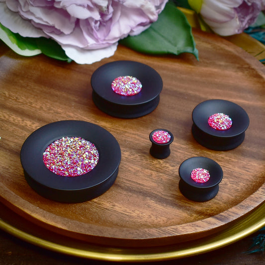 Concave Mayan Ear Plugs 10-80mm with Sugar Druzy