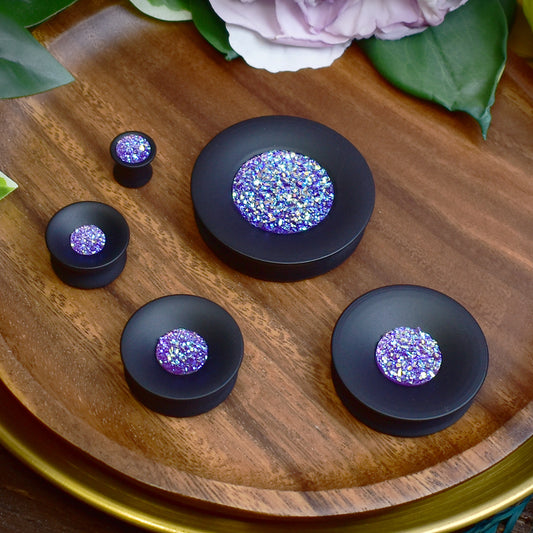 Concave Mayan Ear Plugs 10-80mm with Sugar Druzy