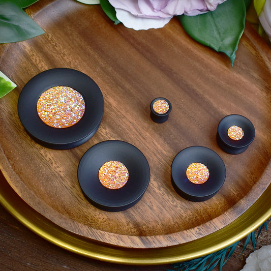 Concave Mayan Ear Plugs 10-80mm with Sugar Druzy