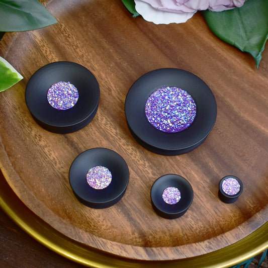 Concave Mayan Ear Plugs 10-80mm with Sugar Druzy