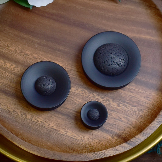 Concave Mayan Ear Plugs 10-80mm with Volcano Lava Cabochon