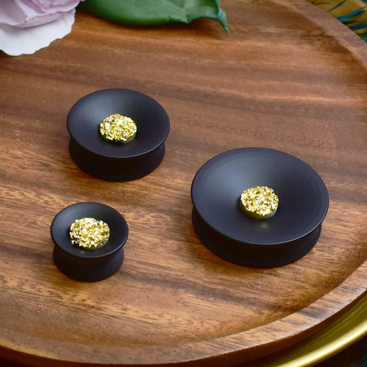 Concave Mayan Ear Plugs 10-80mm with Sugar Druzy