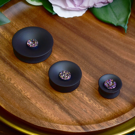 Concave Mayan Ear Plugs 10-80mm with Sugar Druzy