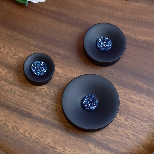 Concave Mayan Ear Plugs 10-80mm with Sugar Druzy