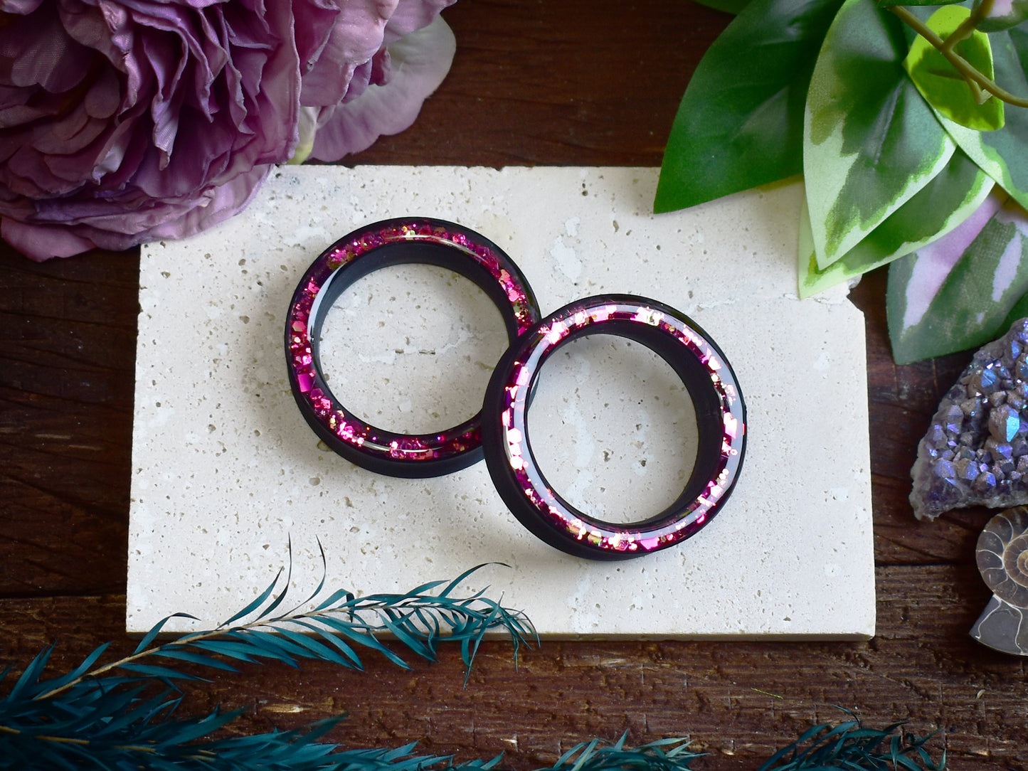 Túneles de oreja Donut 20–100mm con Purpurina Holográfica