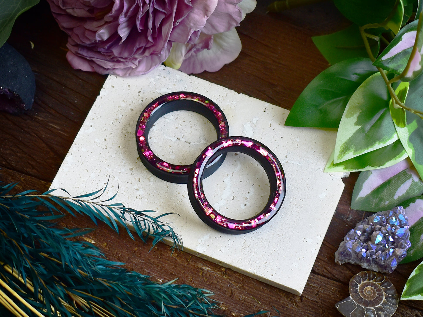 Túneles de oreja Donut 20–100mm con Purpurina Holográfica