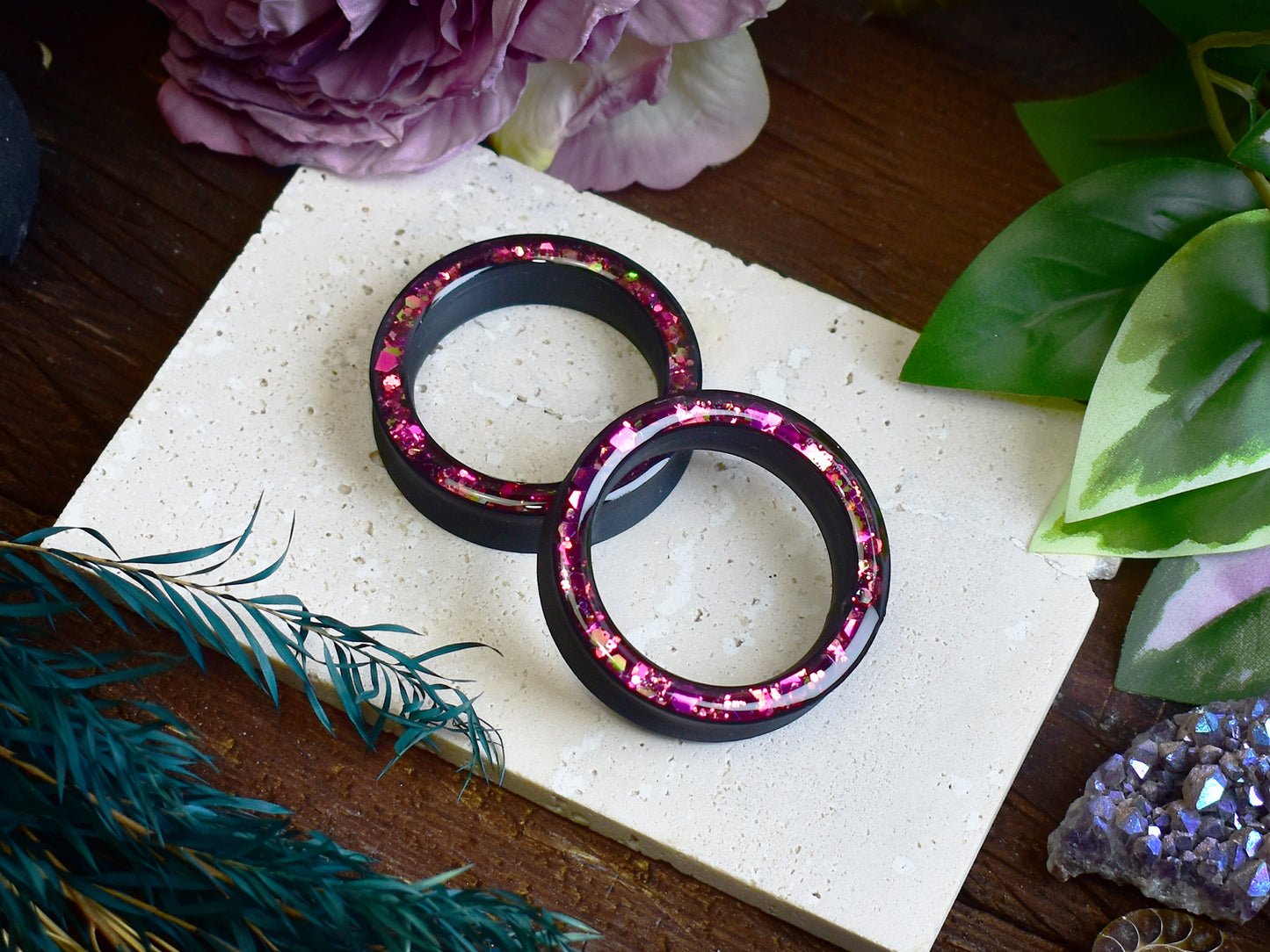 Túneles de oreja Donut 20–100mm con Purpurina Holográfica