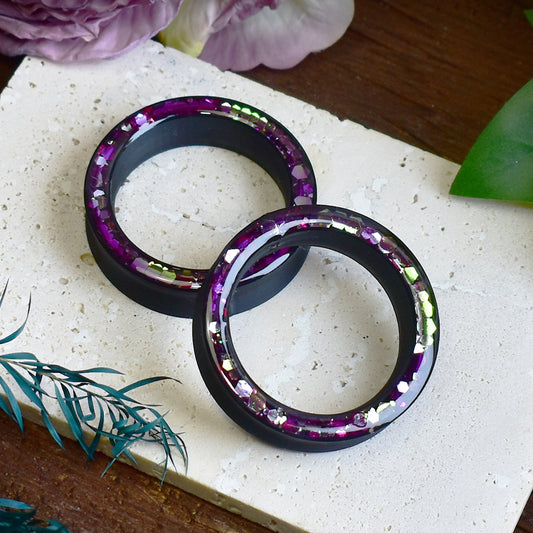 Thick-wall Ear Tunnels 20-100mm with Holographic Glitter