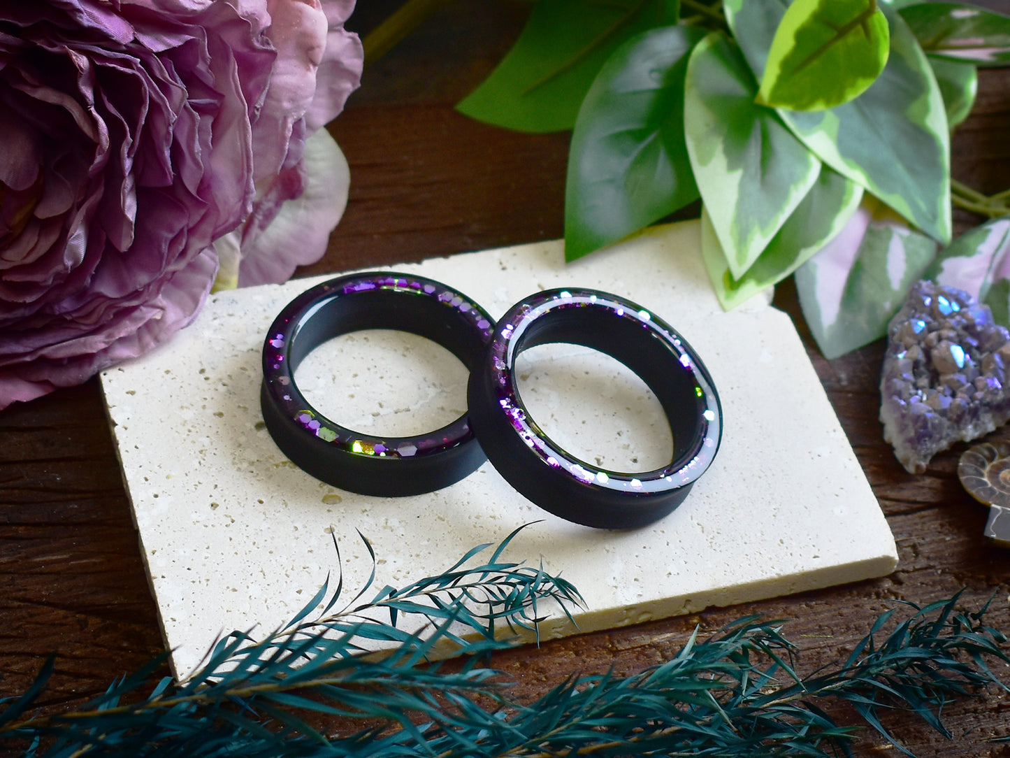 Tunele do uszu Donut 20–100mm z Holograficznym Brokatem