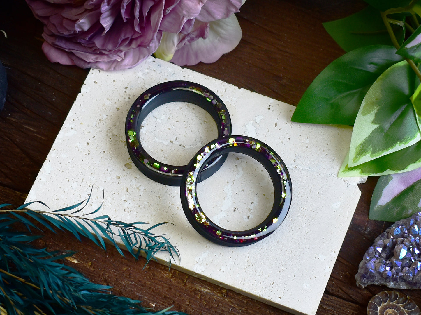 Tunele do uszu Donut 20–100mm z Holograficznym Brokatem