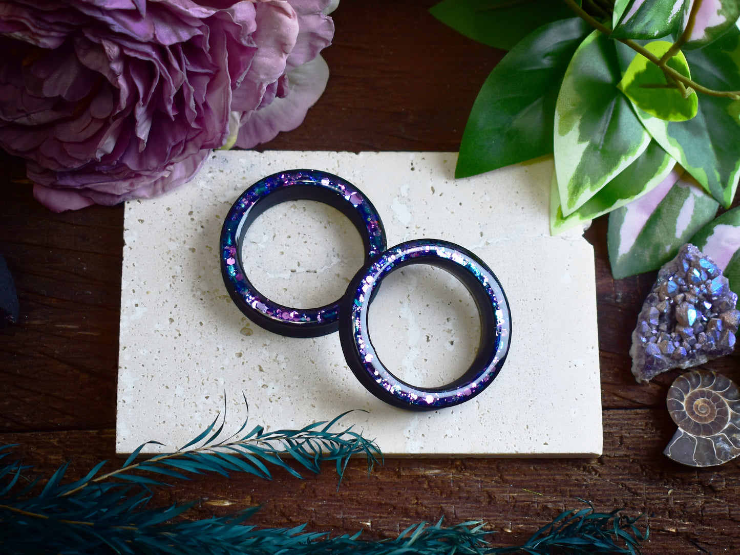 Túneles de oreja Donut 20–100mm con Purpurina Holográfica