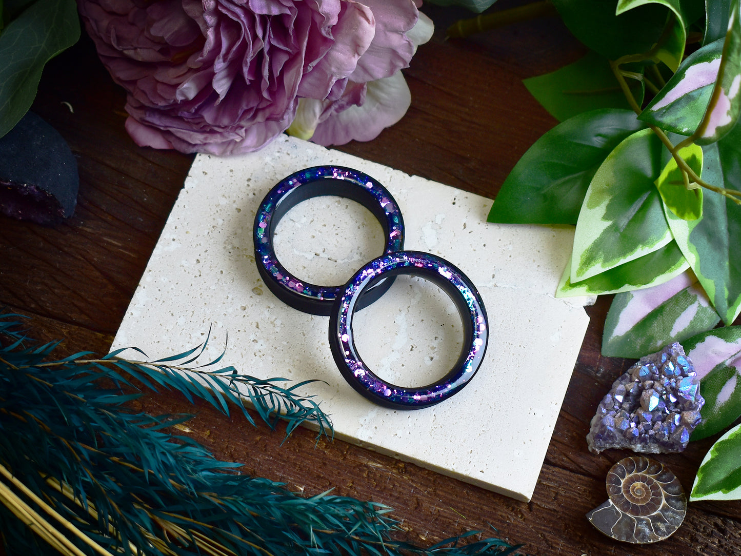 Túneles de oreja Donut 20–100mm con Purpurina Holográfica