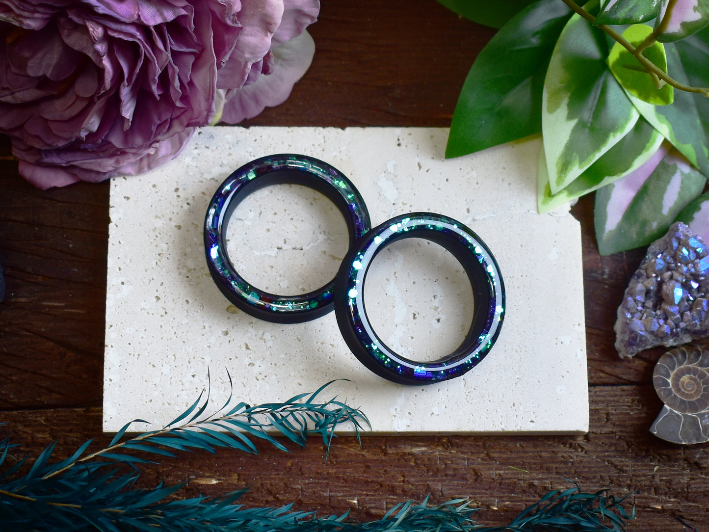 Tunele do uszu Donut 20–100mm z Holograficznym Brokatem