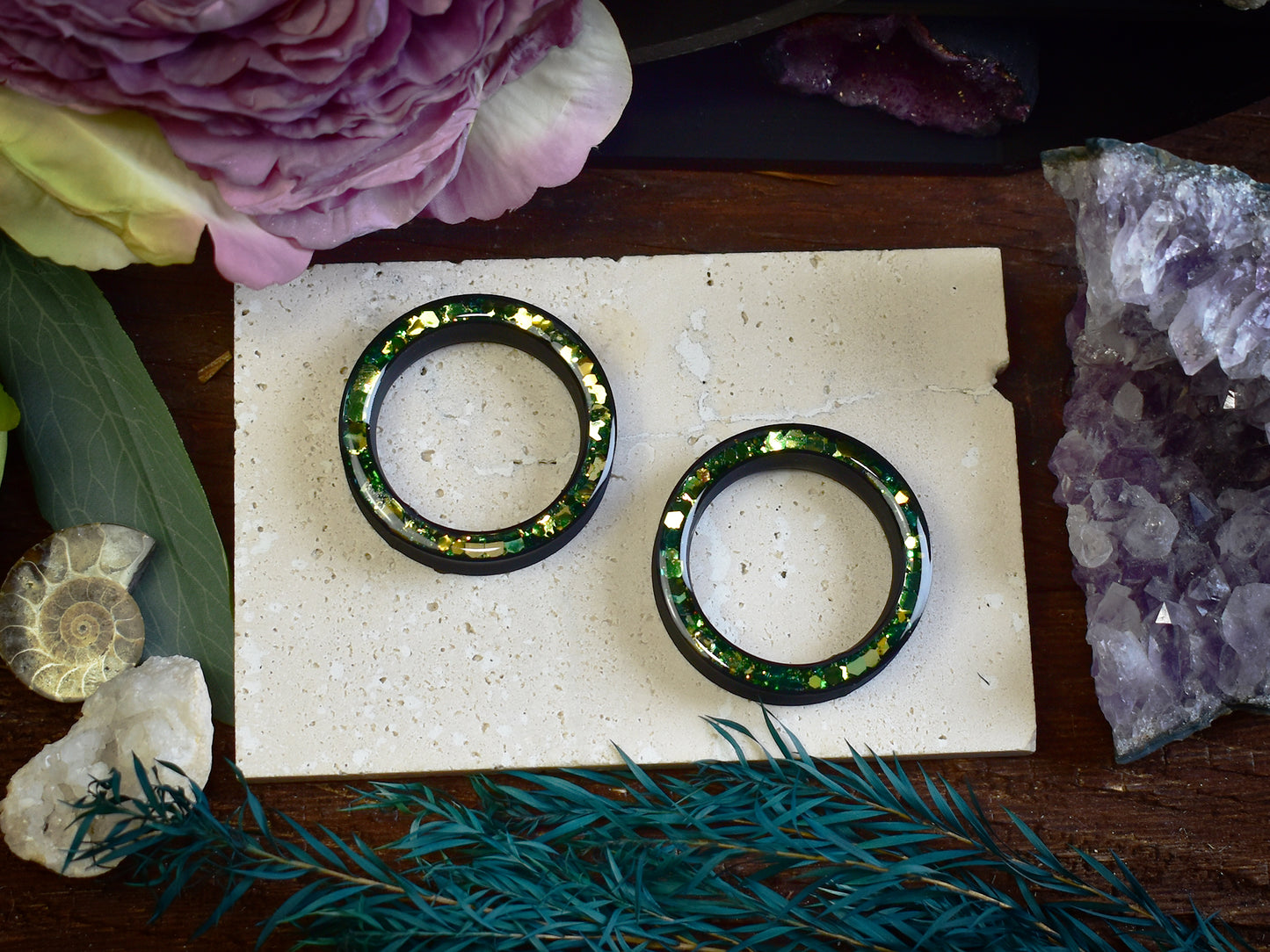 Túneles de oreja Donut 20–100mm con Purpurina Holográfica