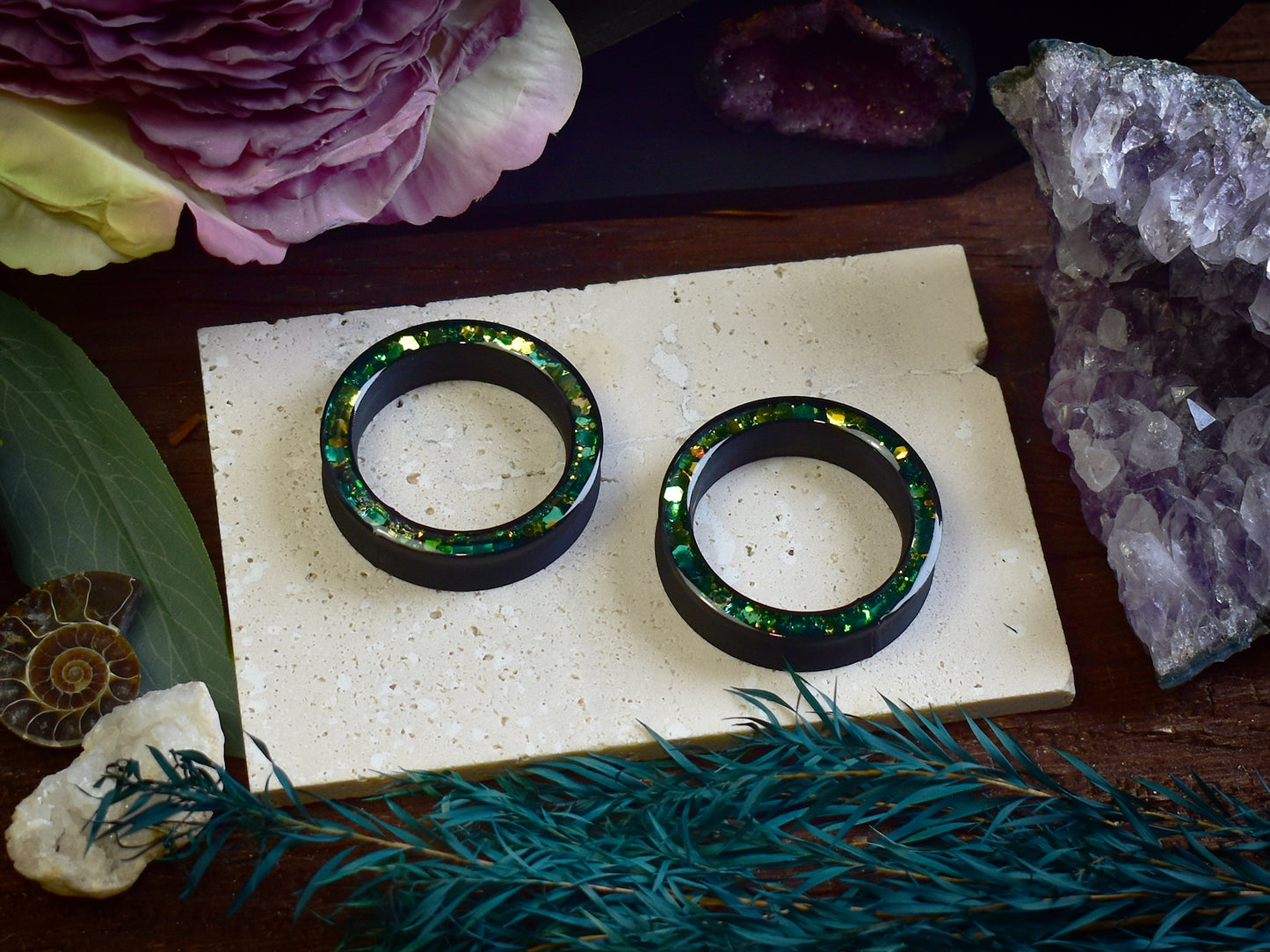 Túneles de oreja Donut 20–100mm con Purpurina Holográfica