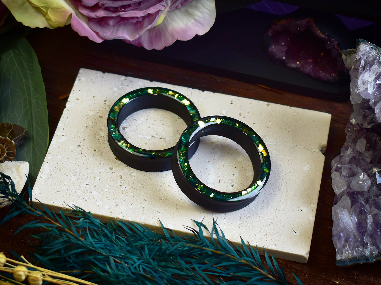 Túneles de oreja Donut 20–100mm con Purpurina Holográfica