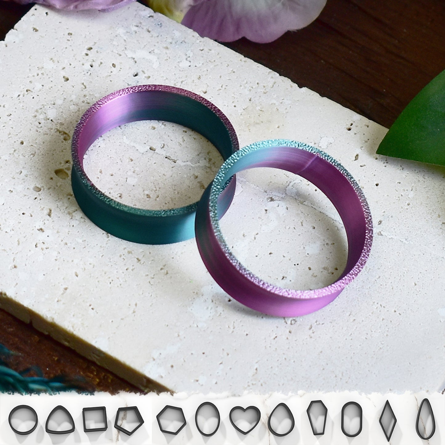 Ear tunnels 10-100mm | Green Pink | 12 Shapes
