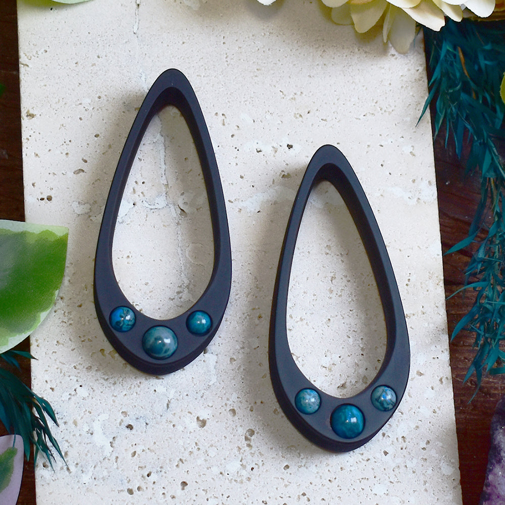 Long Teardrop Ear Plugs 25-100mm with Blue Crazy Lace Agate