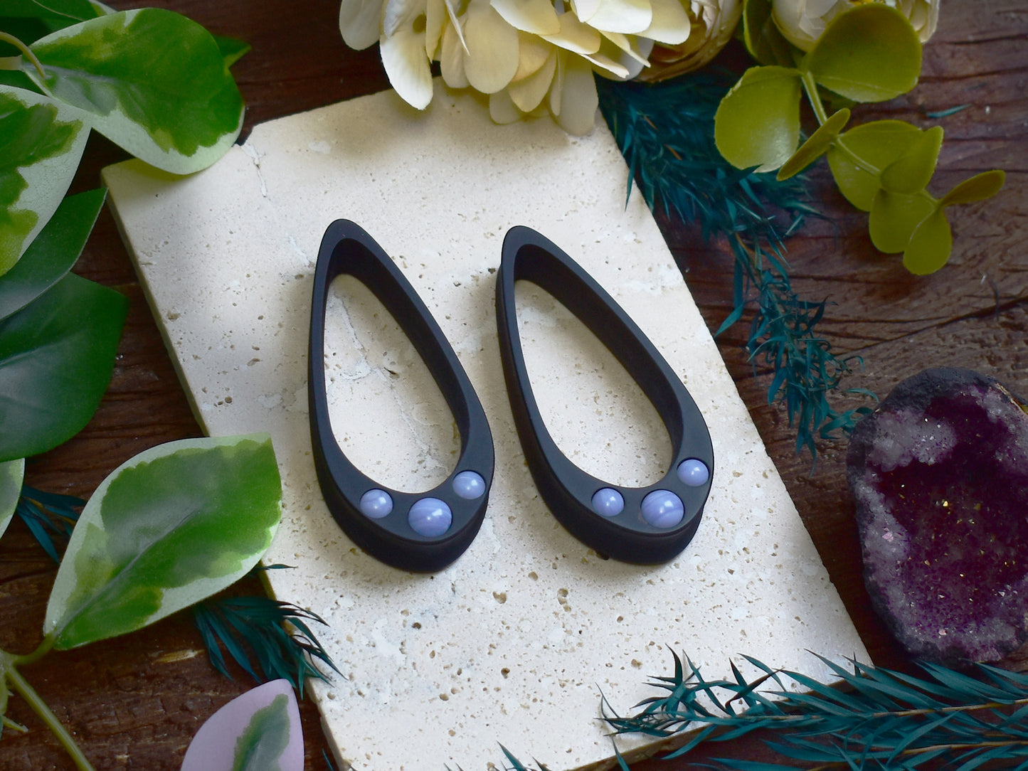 Long Teardrop Ear Plugs 25-100mm with Blue Lace Agate