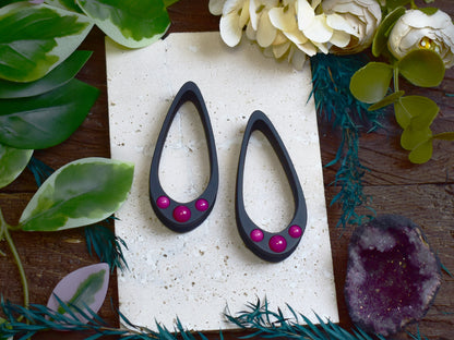 Long Teardrop Ear Plugs 25-100mm with Dark Pink Jade