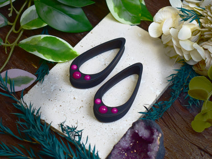 Long Teardrop Ear Plugs 25-100mm with Dark Pink Jade