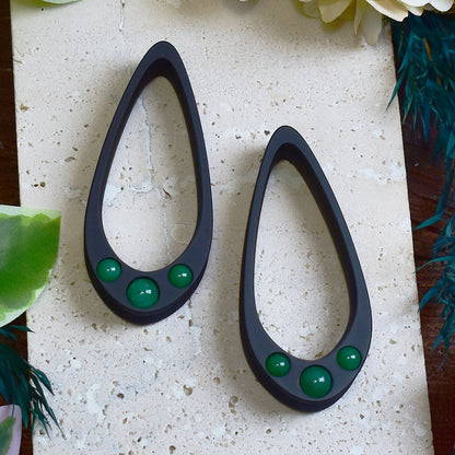 Long Teardrop Ear Plugs 25-100mm with Green Jade