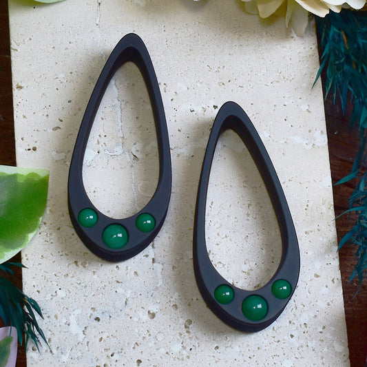 Long Teardrop Ear Plugs 25-100mm with Green Jade