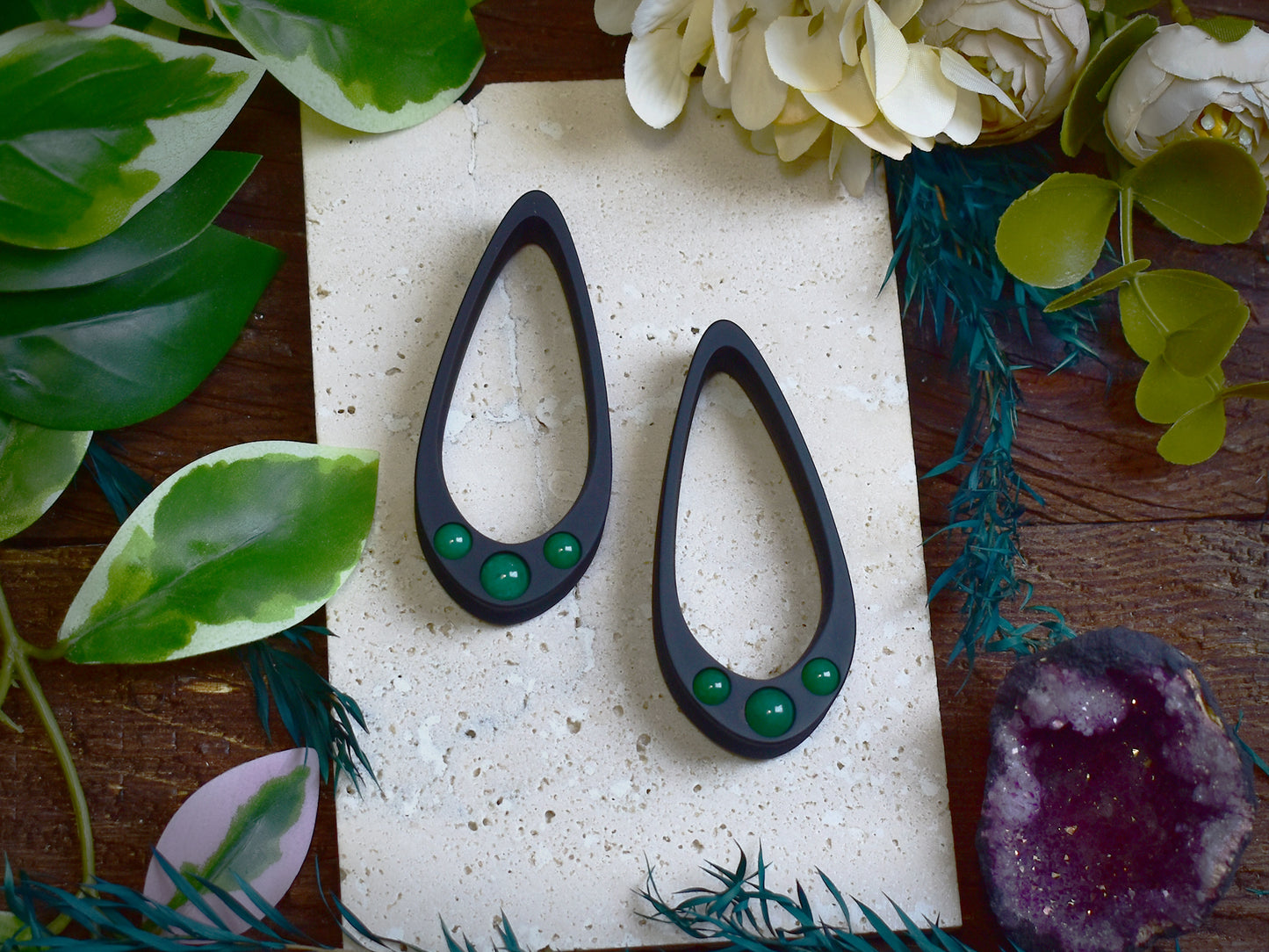 Long Teardrop Ear Plugs 25-100mm with Green Jade