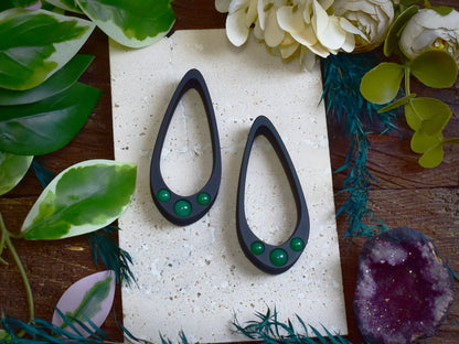 Long Teardrop Ear Plugs 25-100mm with Green Jade