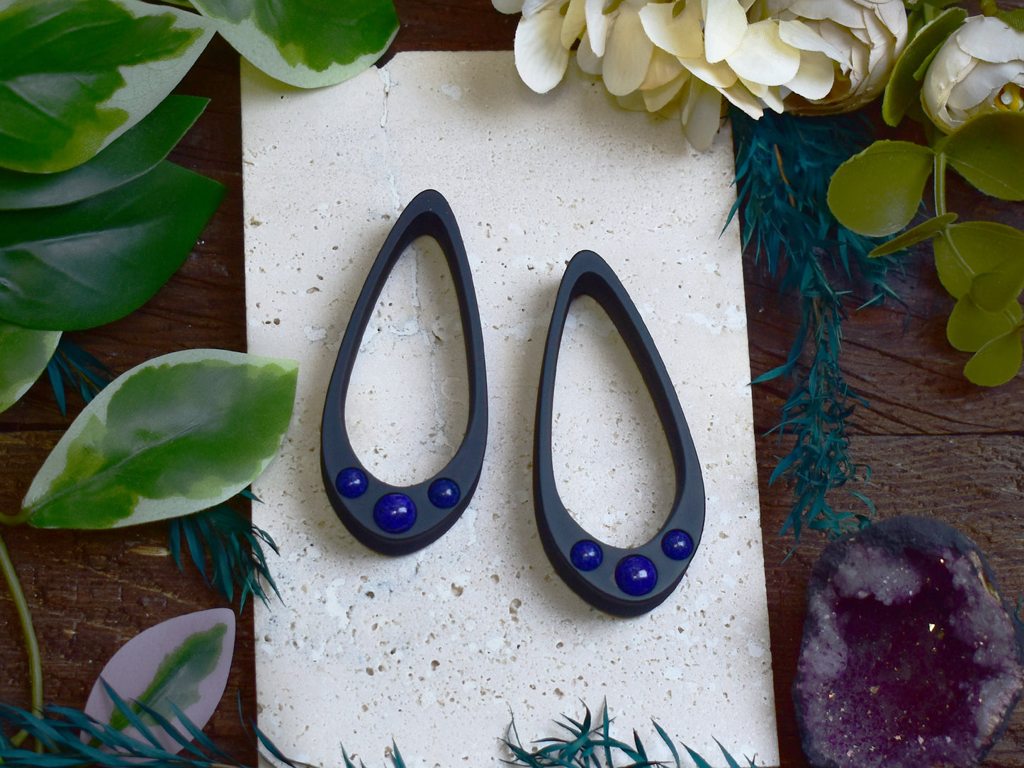 Long Teardrop Ear Plugs 25-100mm with Lapis Lazuli